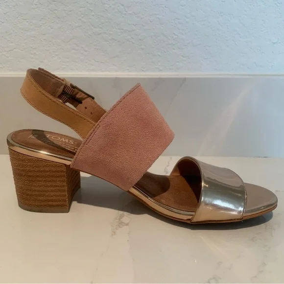 TOMS Pink and Gold Poppy Sandals - Picture 4 of 10